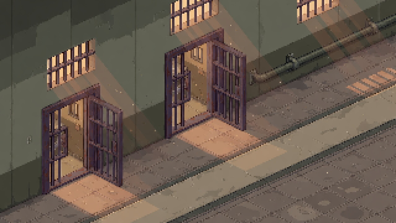 Isometric pixel Cell Block C demo room